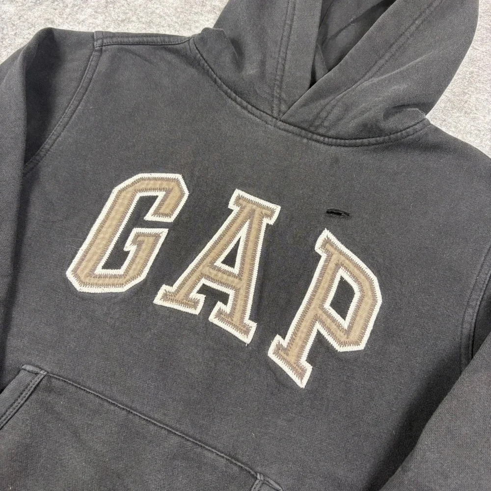 Gap Kids Arch Logo Hoodie Faded Black Embroidered Pullover Sweatshirt XXL 13YRS
